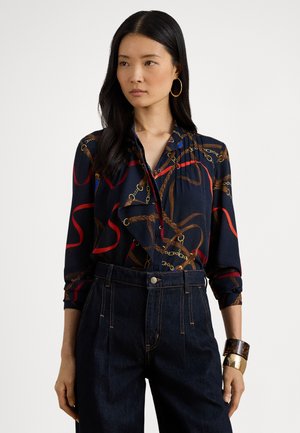 PRINT RUFFLE-TRIM GEORGETTE SHIRT - Cămașă - navy multi