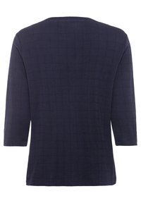 Navyblaues Oberteil mit Dreiviertelärmeln, einem Karomuster, strukturiertem Stoff und Rundhalsausschnitt. Einfaches, regulär geschnittenes Design.