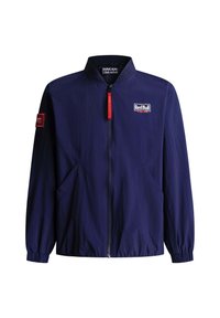 Navyblauw jack met rits en het Red Bull Racing-logo op de borst, een rode ritsluiting en een patch op de linker mouw, met elastische boorden en zoom.