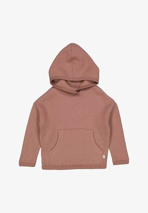 Bluza z kapturem w miękkim, jasnoróżowym materiale. Posiada przednią kieszeń i ściągacze przy rękawach. Prosty, casualowy design z luźnym krojem.