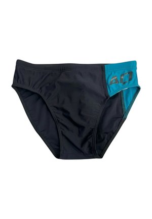 Slip da uomo nero con pannello laterale turchese e logo argento "AQ".