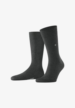 Dunkelgraue Sportsocken aus strukturiertem Stoff. Mit gerippten Bündchen und einem Logo nahe der Zehen. Standardform und bequeme Passform.