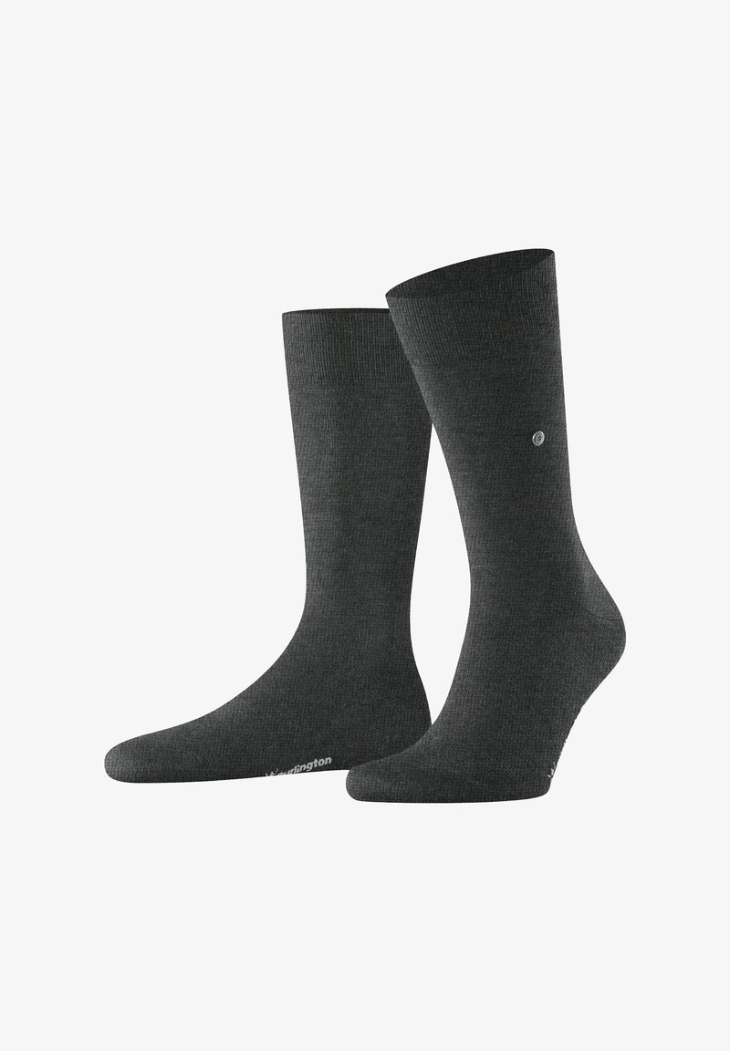 Dunkelgraue Sportsocken aus strukturiertem Stoff. Mit gerippten Bündchen und einem Logo nahe der Zehen. Standardform und bequeme Passform.