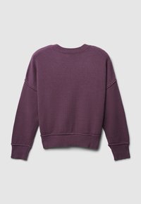 Felpa crewneck viola con un motivo a maglia testurizzato. Presenta polsini e orlo a coste e spalle abbassate. Tessuto morbido con una vestibilità rilassata.