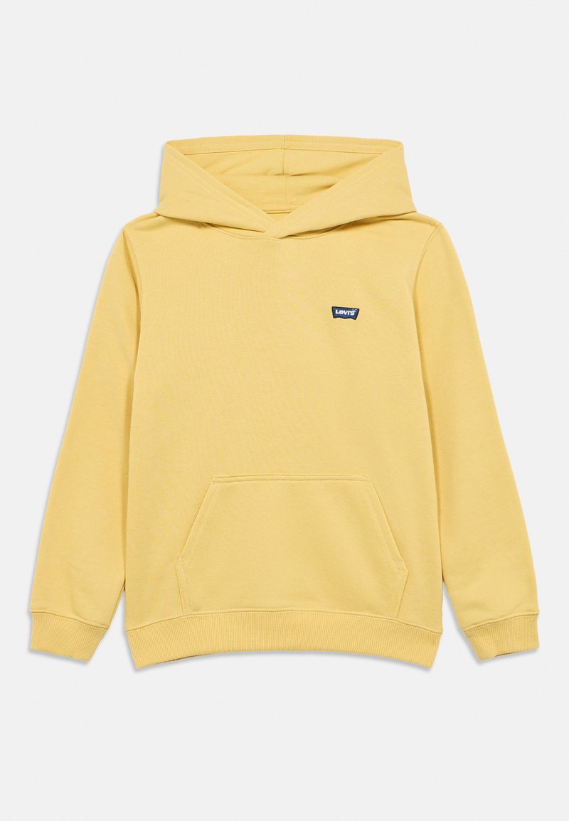 Κίτρινο βαμβακερό φούτερ με κουκούλα και μπροστινή τσέπη, ρυθμιζόμενο κορδόνι στην κουκούλα και μικρό μπλε λογότυπο Levi's στο στήθος. Λείο υφή.