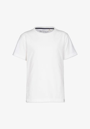 Hvid bomulds T-shirt med rund hals og korte ærmer. Har en label med "Band of Rascals" i den indvendige krave. Simpelt design.