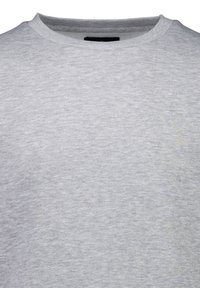 T-shirt grigio chiaro con collo rotondo, realizzato in un morbido tessuto testurizzato. Presenta un design semplice e senza cuciture, privo di motivi o dettagli.