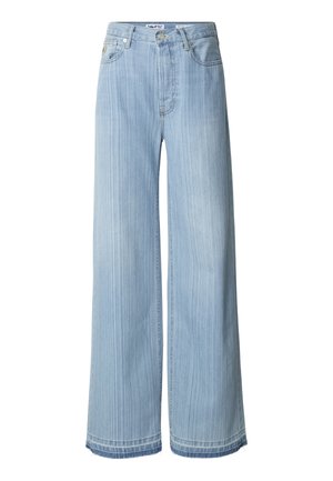 Lyseblå vide jeans i mykt denimstoff med vertikale striper, med knappelukking og tradisjonelt design med fem lommer.