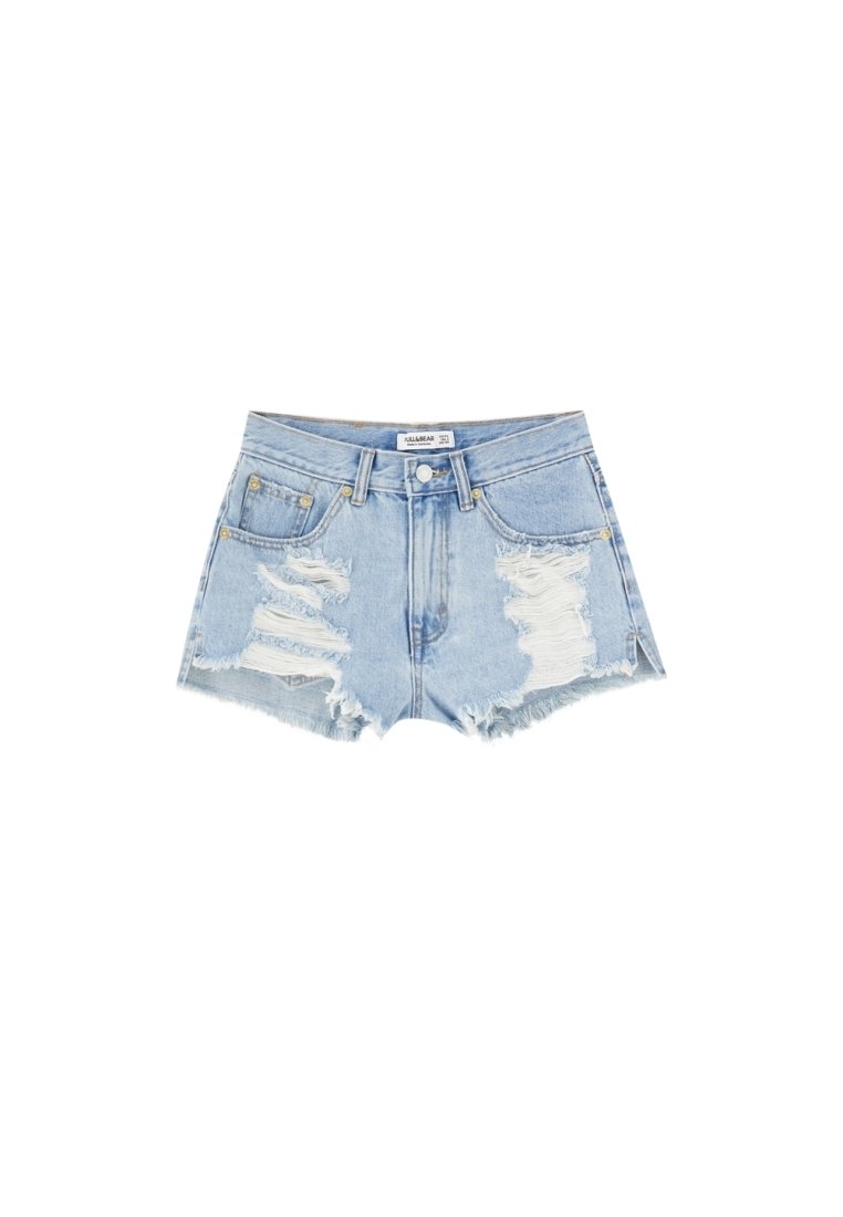 Short Jean Denim Femme PULL&BEAR – Taille XS – Coupe Dungaree – Occasion Bon état – Fabriqué Au Maroc