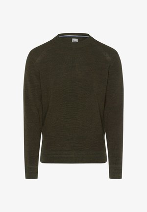 Maglione a collo rotondo lavorato a maglia color verde oliva, con maniche lunghe, polsini e orlo a costine, caratterizzato da un motivo testurizzato. Design a vestibilità casual.
