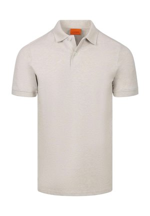 Lichtbeige korte mouw polo met een omgeslagen kraag en een knoopsluiting met twee knopen, gemaakt van een gestructureerde stof.