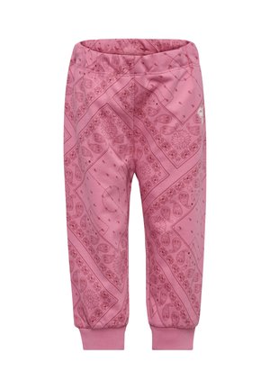 Rosa Kleinkinderhose mit einem durchgehenden Paisley- und Blumen-Bandana-Muster, elastischem Bund und gerippten Bündchen an den Knöcheln.