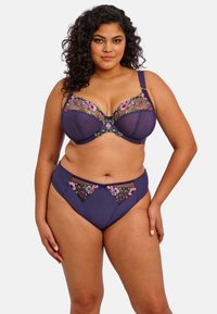 Marine lingerie set met bloemendessin op sheer mesh, gestructureerde beha met verstelbare bandjes en bijpassende high-waisted slip.