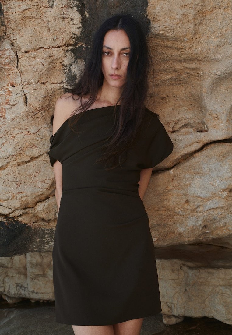 mango one shoulder black dress Mango + Asymmetric One Shoulder Tiered Maxi Dress, Black