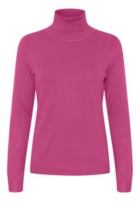 Pull à col roulé fuchsia en tissu tricoté doux, avec de longues manches, un col ajusté et des bords côtelés pour un ajustement épuré.