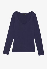 Námornícka longsleeve košeľa s výstrihom v tvare srdca, jemnou textúrou a priliehavým dizajnom, vyrobená z ľahkej bavlnenej zmesi.