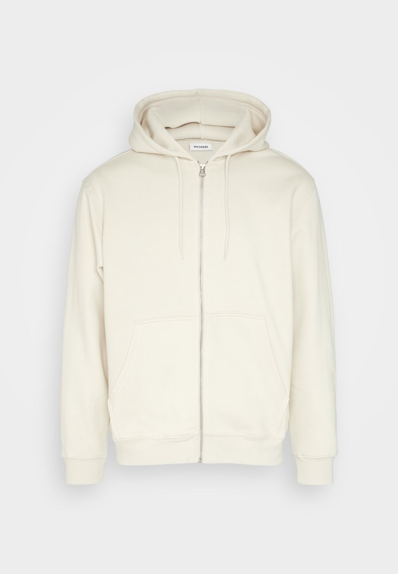 Weekday STANDARD ZIP HOODIE - Zip-up sweatshirt - light beige/beige -  Zalando.co.uk