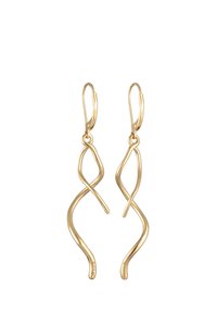 Goldfarbene Ohrringe mit einem gewundenen, länglichen Design. Aus Metall gefertigt, mit einer glatten Textur und sicherem Klappverschluss.