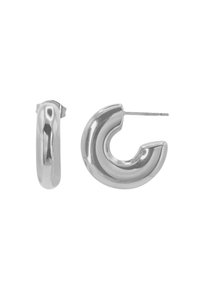 Orecchini a cerchio in argento, con un design curvo e robusto e una finitura lucida. Il piccolo perno dritto consente un indossamento sicuro.
