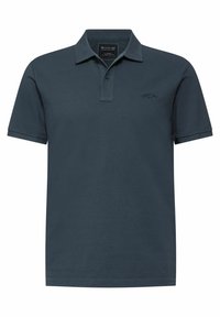 Mörkblå bomullspolo med klassisk krage, tvåknappsstängning, korta ärmar och diskret logodetalj på bröstet.