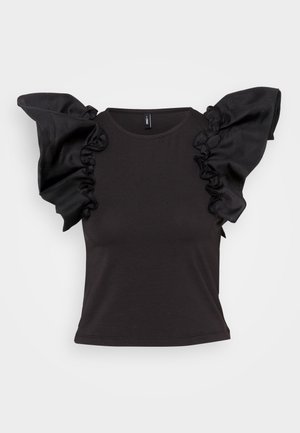 ONLY Petite ONLTAYA LIFE FRILL MIXs - Print T-shirt - black