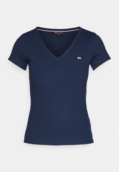 RIBBED SLIM V-NECK T-SHIRT - T-shirt imprimé - dark night navy
