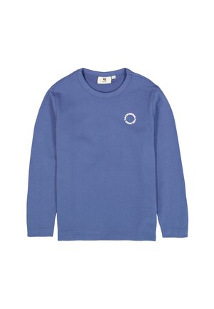 Blauw shirt met lange mouwen gemaakt van katoen met een ronde halslijn. Voorzien van een wit cirkelvormig logo geborduurd op de linkerborst. Soepele textuur.