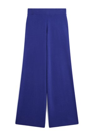 Weite Hose aus lebhaft blauen Stoff, mit glatter Textur und elastischem Bund für Komfort. Einfaches Design ohne Muster oder Akzente.