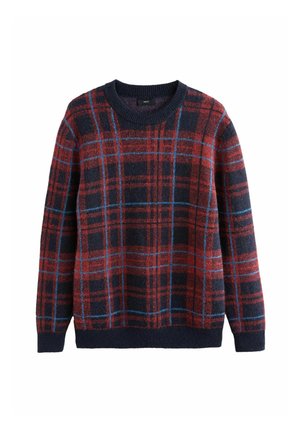REGULAR FIT CHECK CREW NECK - Strickpullover - red/navy