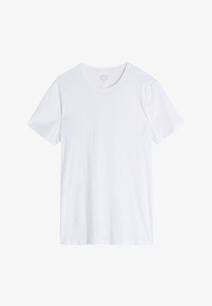 Witte t-shirt met korte mouwen van zachte katoen. Heeft een ronde halslijn en een rechte snit zonder patronen of versieringen.