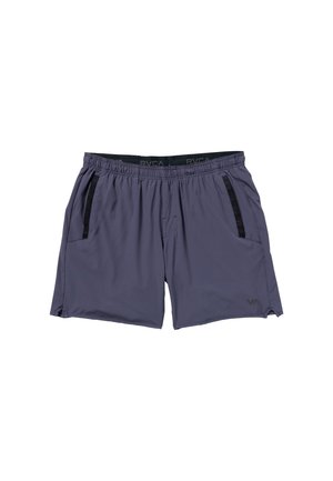 Szare sportowe szorty z elastycznym waistem, bocznymi kieszeniami i czarnymi akcentami. Wykonane z lekkiego materiału, odpowiednie do aktywnego użytku.