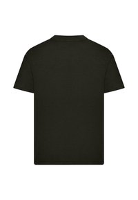 Sort kortærmet t-shirt, blødt bomuldsstof, rund halsudskæring, lige snit, minimal detaljering, glat tekstur, ingen synlige grafikker.