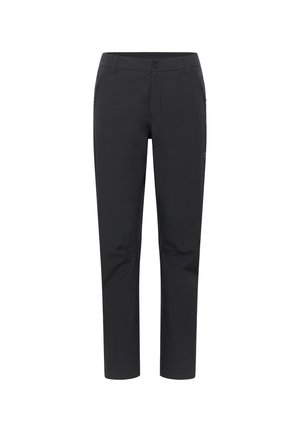 Schwarze Sporthose mit Slim-Fit. Hergestellt aus leichtem Material, mit einem Knopfverschluss und seitlichen Reißverschlusstaschen. Glatte Textur.