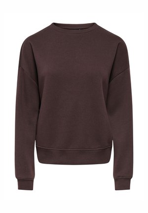 Sweatshirt marron à col rond, manches longues et poignets côtelés. Confectionné dans un tissu doux, avec une coupe décontractée et une couleur unie sans motifs.