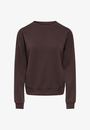 Sweatshirt marron à col rond, manches longues et poignets côtelés. Confectionné dans un tissu doux, avec une coupe décontractée et une couleur unie sans motifs.