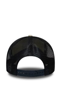 Black mesh baseball cap with a curved brim, adjustable snapback closure, and a solid black crown. Features a smooth white button at the top.