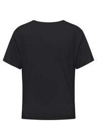 Maglietta nera a maniche corte con vestibilità ampia, scollatura rotonda e texture liscia. Senza grafiche o decorazioni.