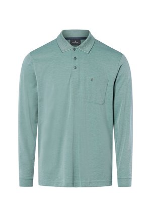 Polo shirt verde chiaro a maniche lunghe con tre bottoni, taschino sul petto e colletto a trama.