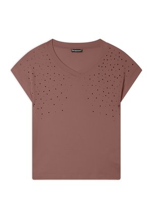 CON BORCHIE E SCOLLO A V - Camiseta estampada - light mahogany