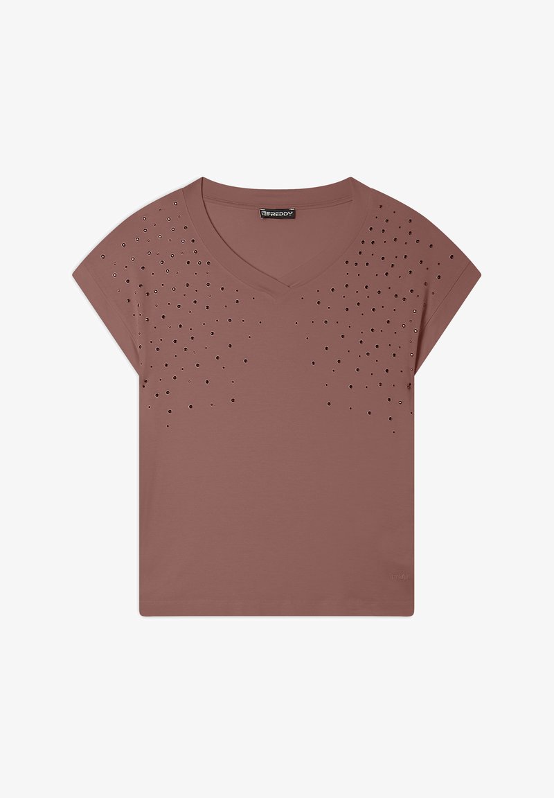 Freddy CON BORCHIE E SCOLLO A V - Camiseta estampada - light mahogany