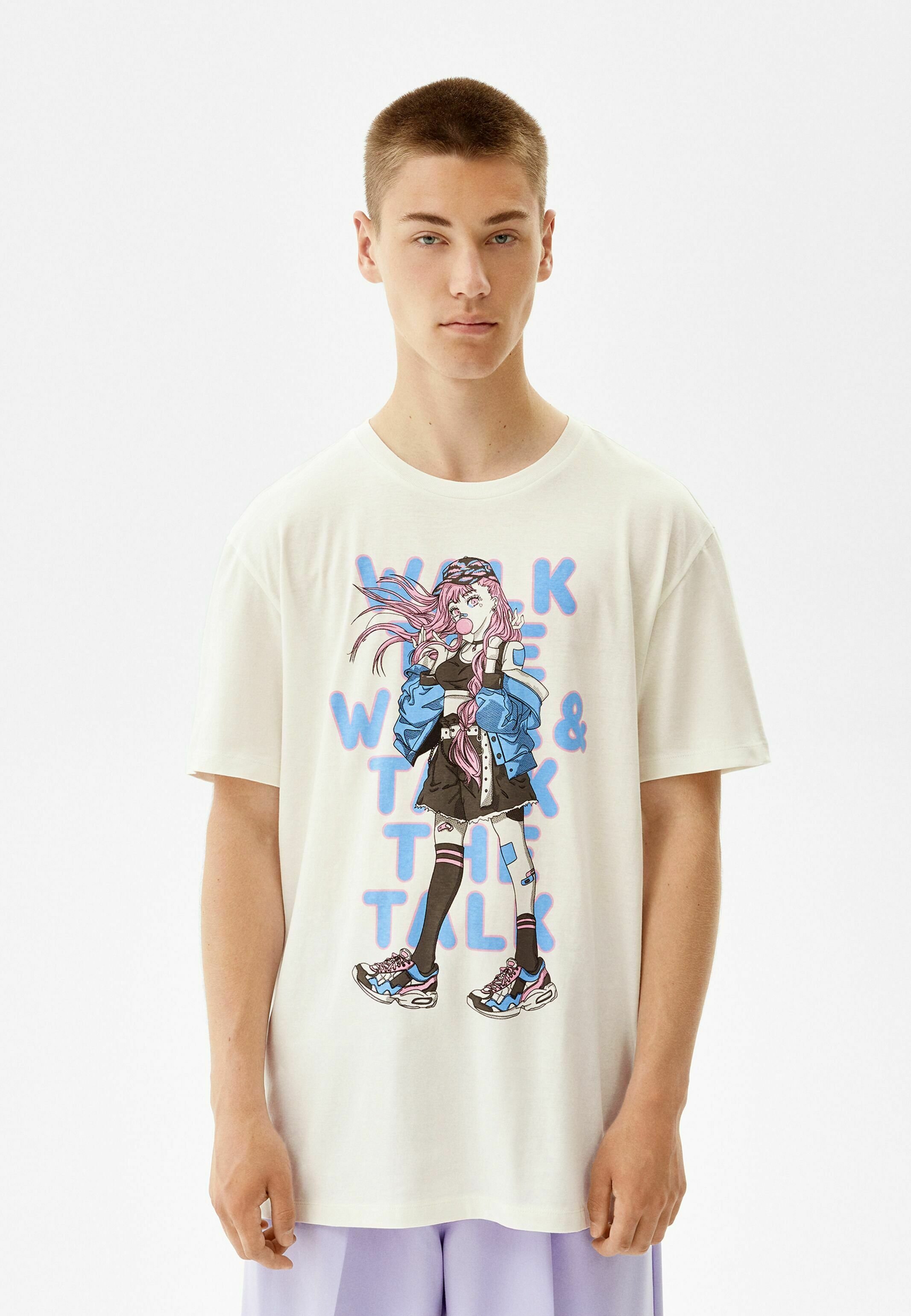 Bershka WITH ANIME PRINT - T-shirt print - white/wit - Zalando.nl