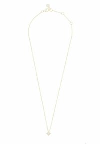 Guldtonad kedja med en stjärnformad hänge som har en central ädelsten. Kedjan är delikat länkad och justerbar i längd.