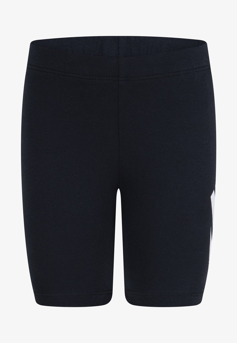 Črni elastini kolesarski kratki hlači z elastičnim pasom, z gladko teksturo in brez vidnih vzorcev ali kovinskih detajlov.