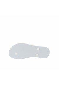 Suela de zapato con una superficie de goma azul texturizada que presenta dos acentos circulares blancos, proporcionando agarre y durabilidad.