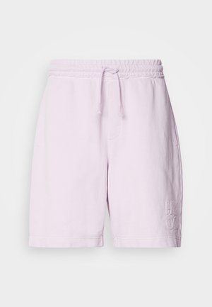 Rosa Baumwollshorts mit elastischem Bund und Kordelzug, ausgestattet mit Vordertaschen und besticktem "HUGO"-Logo am linken Bein.