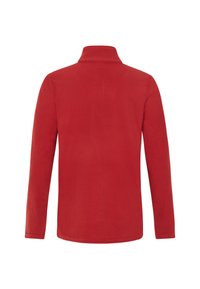 Rood overhemd met lange mouwen en hoge kraag, gemaakt van gestructureerde stof met een subtiel patroon, met een rechte snit en een rond afgeronde zoom.