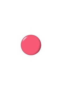 Ronde roze verfmonster met een glanzende afwerking, tegen een witte achtergrond, die een gladde textuur en levendige kleur laat zien.