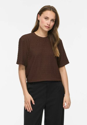 VILA, SHORT SLEEVED TOP VIMONERA ROUND NECK - T-shirt basique - coffee bean