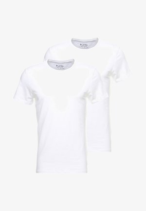 Deux T-shirts blancs à manches courtes, en coton, avec un col rond et une texture lisse. L'étiquette indique "BLEND."