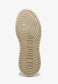Suola di scarpa in gomma beige con superficie testurizzata, motivi circolari e logo "D. Franklin". Taglia contrassegnata come 37.